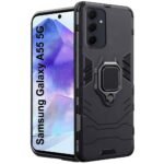 TheGiftKart Tough Armor Bumper Back Cover Case for Samsung Galaxy A55 5G | Ring Holder & Kickstand in-Built | 360 Degree Protection Case Cover for Samsung A55 (PC & TPU, Black)