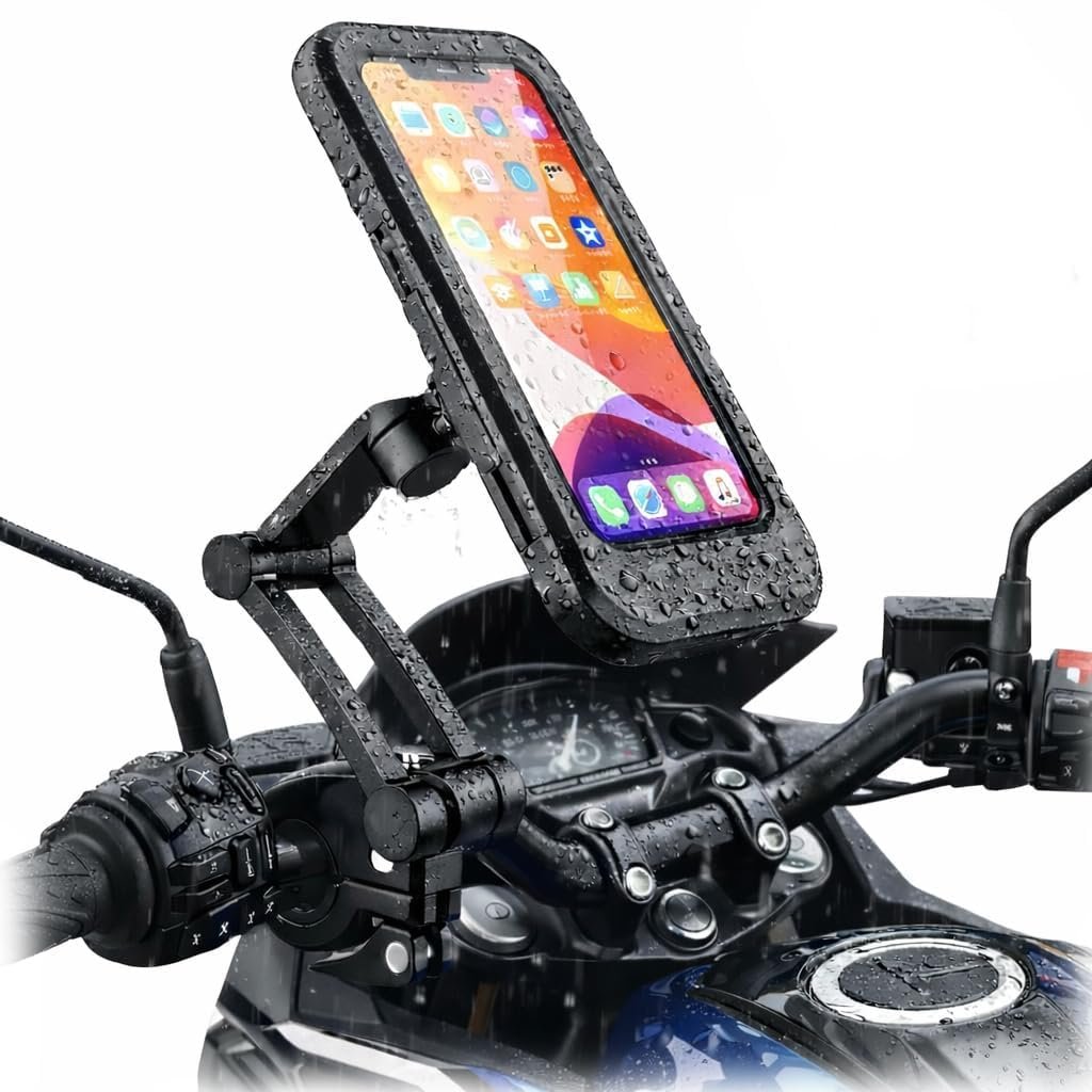 Waterproof Bike Phone Mount, 360° Rotation Motorcycle Handlebar Cell Phone Holder Case with Sensitive Touch Screen, Universal Bicycle Stand for 4 to 7.2 Inch Smartphones, Black Waterproof Bike Phone Mount, 360° Rotation Motorcycle Handlebar Cell Phone Holder Case with Sensitive Touch Screen, Universal Bicycle Stand for 4 to 7.2 Inch Smartphones, Black