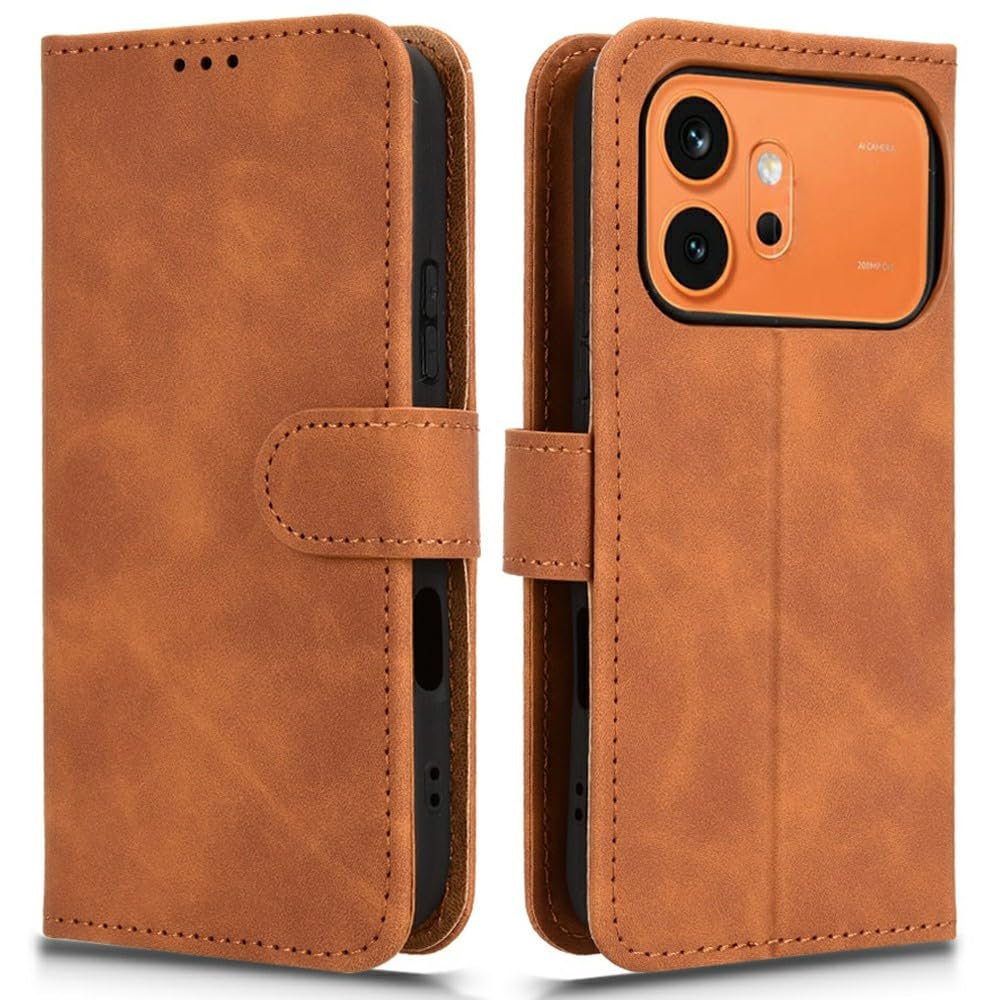for Honor 600 5G / 600 Pro 5G Leather Case Skin Feel Anti Drop Wallet Stand Flip Phone Cover – Brown