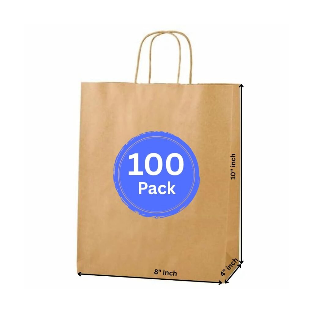 SRK Brown Paper Bags With Handles for Wedding, Party Favors, Kraft Grocery Shopping, Retail Merchandise 8″x4″x10″ Inch (100) SRK Brown Paper Bags With Handles for Wedding, Party Favors, Kraft Grocery Shopping, Retail Merchandise 8″x4″x10″ Inch (100)