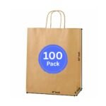 SRK Brown Paper Bags With Handles for Wedding, Party Favors, Kraft Grocery Shopping, Retail Merchandise 8″x4″x10″ Inch (100)