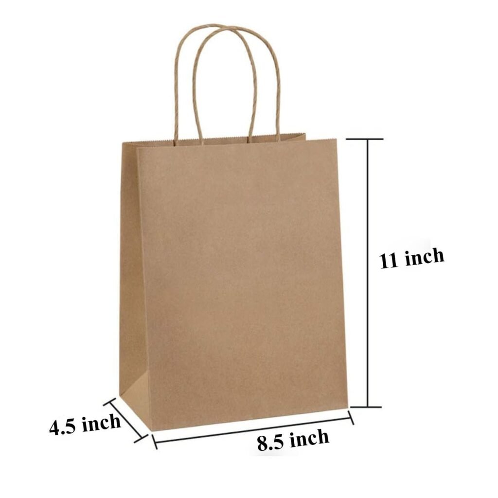 Aakriti Gift Bags Paper Gift Bags Brown Paper Bags with Handles Bulk Wedding Party Favor Bags, Kraft Grocery Shopping Bags, Retail Merchandise Bags 8.5″x4.5″x11″ INCH, PACK OF 25 PCS