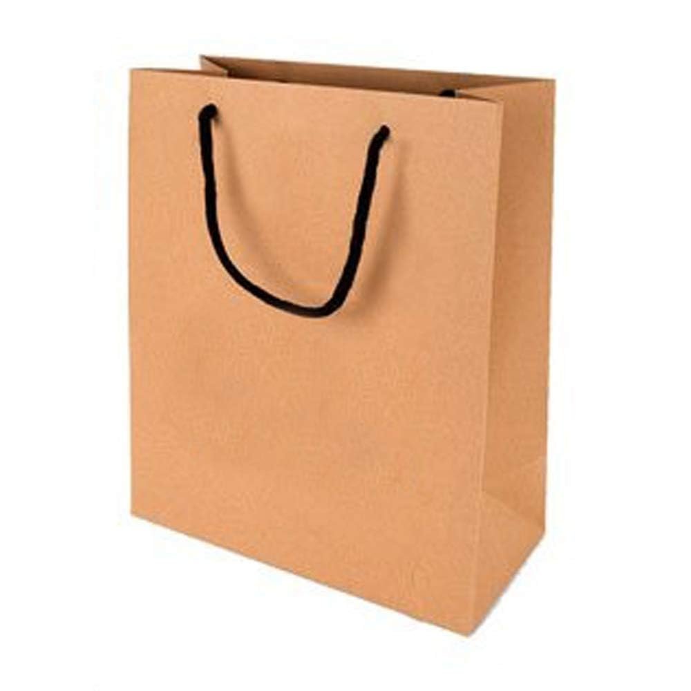 Amit Marketing Plain Brown Paper Bag I 150 GSM Virgin Kraft Paper Carry Bags with Braided Cotton Handle I Disposable, Eco-Friendly I for Return Gifts Shopping Grocery Parcel Take Out – L7xW3xH9 Inch (10 Pcs)