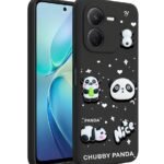 Back Case Cover Compatible for iQooZ9x | Panda Silicone Case | Camera Protection | Shock Proof | Color Black