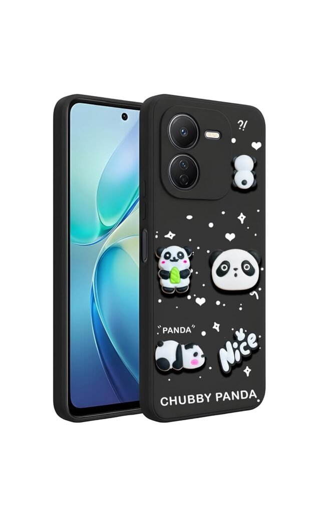 Back Case Cover Compatible for iQooZ9x | Panda Silicone Case | Camera Protection | Shock Proof | Color Black