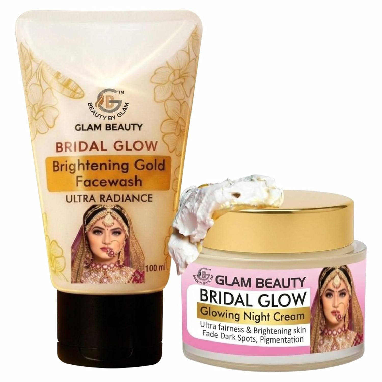 Beauty by Glam Bridal Skincare Combo- Bridal Glow Night Cream + Bridal Glow Brightening Gold Facewash for Glowing Skin.
