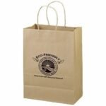 Eco Paper Kraft Shopping Bags, Brown, Recycled Material, With Handles, Printed Design, 7rs per Piece (Pack of 50)