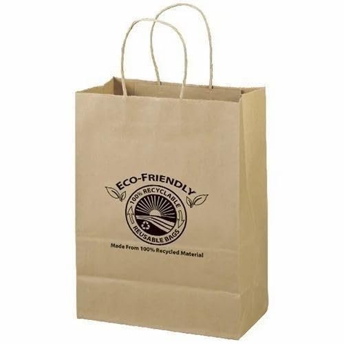 Eco Paper Kraft Shopping Bags, Brown, Recycled Material, With Handles, Printed Design, 7rs per Piece (Pack of 50) Eco Paper Kraft Shopping Bags, Brown, Recycled Material, With Handles, Printed Design, 7rs per Piece (Pack of 50)