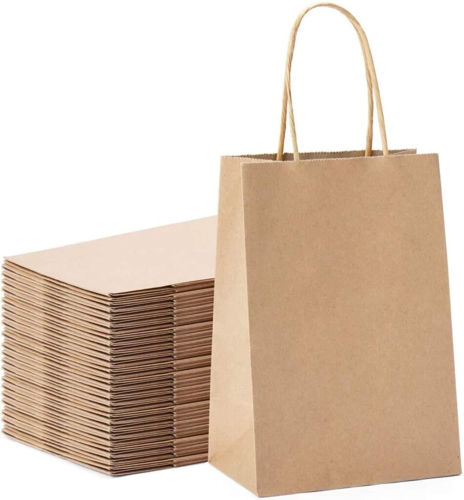 Lourdes Valley 100pcs Brown Paper Cover | 25 × 10 × 35 cm / 9.8×3.9×13.7 Inches | 100 GSM Paper Carry Bags | Return Gift Bags, Paper Carry Bags for Shopping, Retail, Grocery, Parcel Take Out- Eco friendly, Disposable Kraft Bag | Brown Kraft Paper Pouch | Pack of 100
