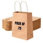 Pack of 75 Kraft Paper Carry Bags (8x12x4.5 Inch) Eco-Friendly Brown Paper Bags with Strong Handles Reusable Shopping Bags for Gift, Grocery & Retail Use Sturdy Brown Kraft Paper Bags
