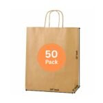 SRK Brown Paper Bags With Handles for Wedding, Party Favors, Kraft Grocery Shopping, Retail Merchandise (10″x5″x13″) (50)