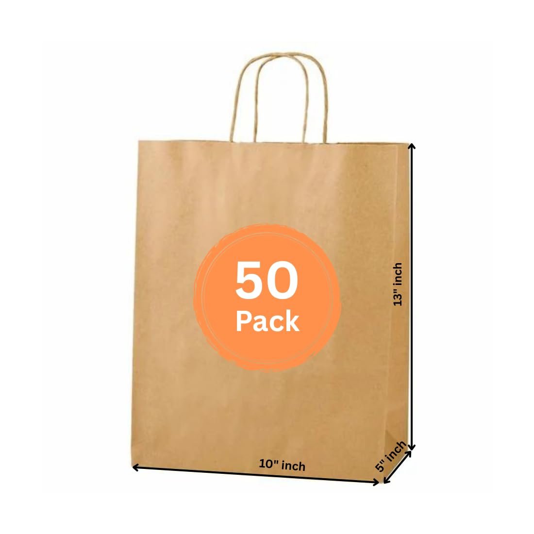 SRK Brown Paper Bags With Handles for Wedding, Party Favors, Kraft Grocery Shopping, Retail Merchandise (10″x5″x13″) (50)