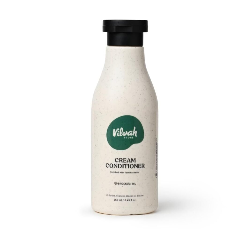 Vilvah Cream Conditioner for Dry & Frizzy Hair | Silicone-Free Hair Conditioner for Deep Conditioning, Frizz Control & Breakage Protection | With Tucuma Butter & Broccoli Oil | Paraben & Sulfate Free | Men & Women | 250ml