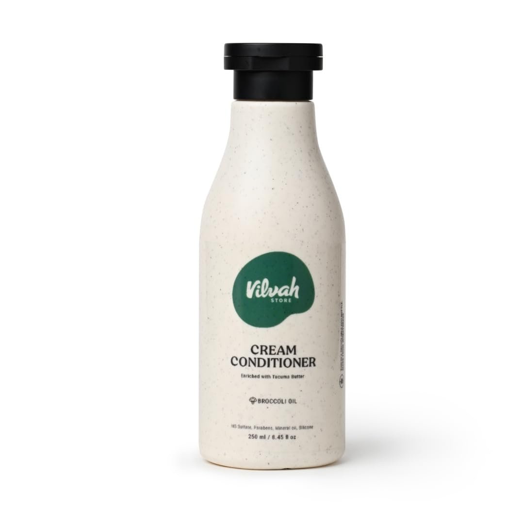 Vilvah Cream Conditioner for Dry & Frizzy Hair | Silicone-Free Hair Conditioner for Deep Conditioning, Frizz Control & Breakage Protection | With Tucuma Butter & Broccoli Oil | Paraben & Sulfate Free | Men & Women | 250ml