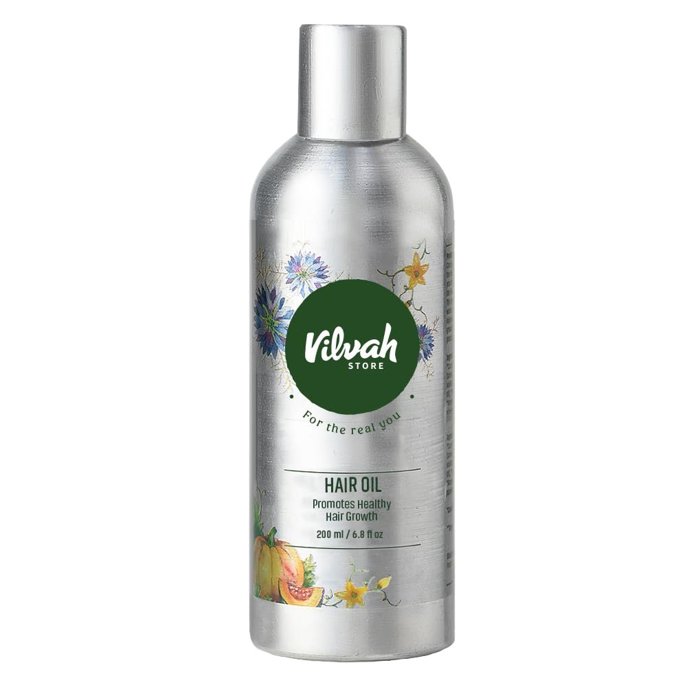 Vilvah Hair Regrowth Oil | Reduces Hair Fall & Boosts Regrowth | With Pumpkin Seed, Kalonji, Castor Oil & Vitamin E | Strengthens Roots & Improves Scalp Health | Unisex | 200ml