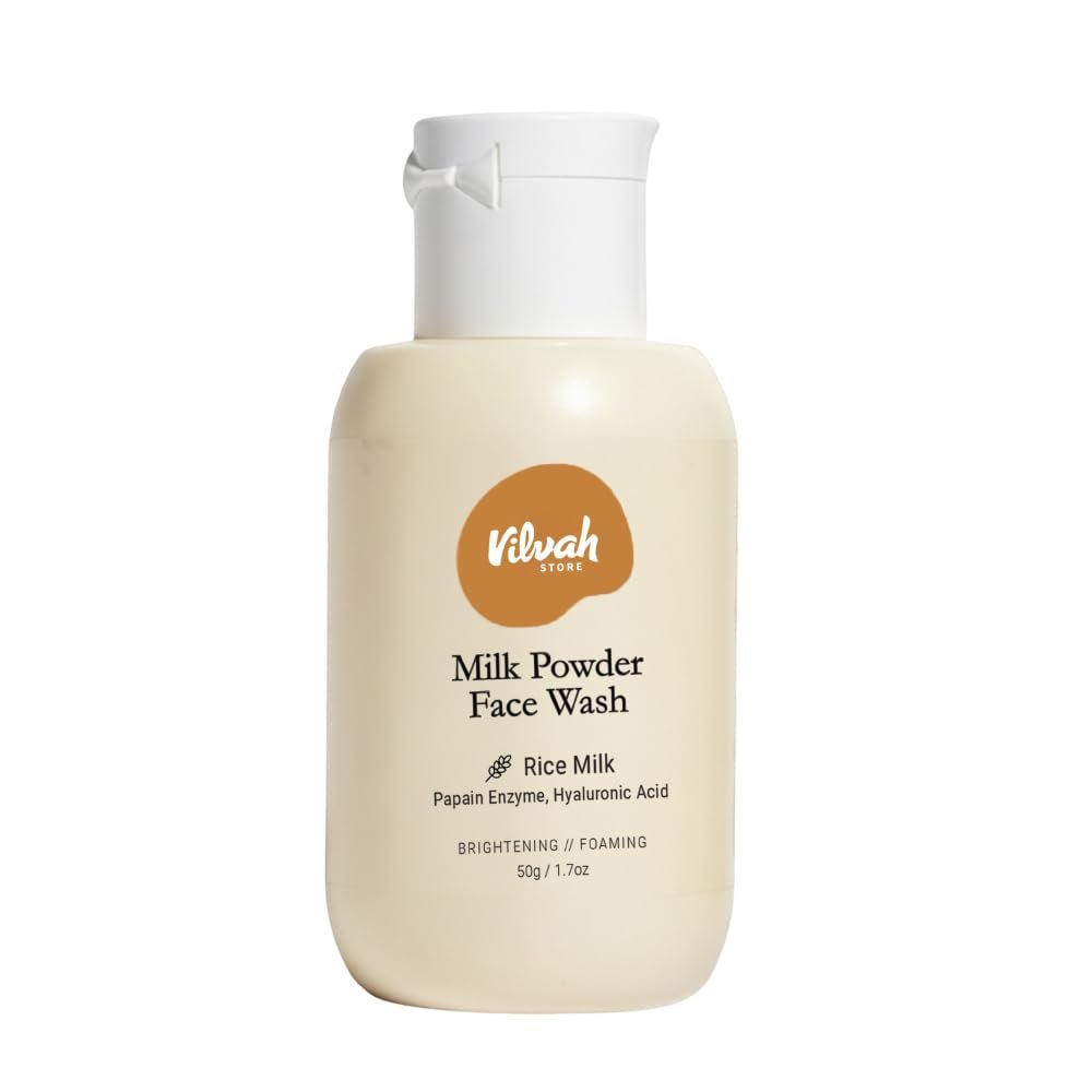 Vilvah Milk Powder Face Wash | Rice Powder Cleanser for Deep Cleansing & Gentle Exfoliation | Brightens, Hydrates & Evens Skin Tone | Strengthens Barrier & Balances Skin pH | For Normal to Oily Skin | 50 g