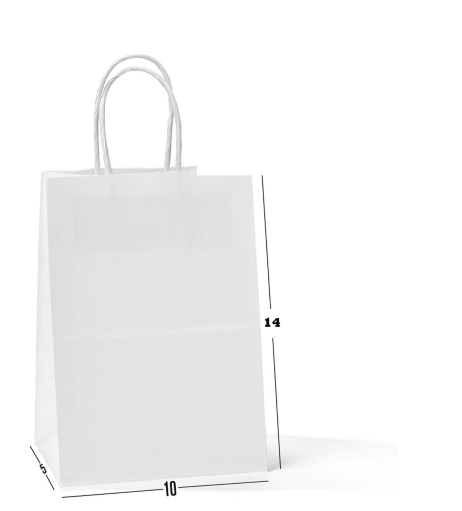 White Kraft Paper Bags with Twisted Handles Suits In Gifting, Shopping & Food Packing, W/G/H = 10″X5″X15″ inch Pack of 25 (WHITE, MEDIUM) White Kraft Paper Bags with Twisted Handles Suits In Gifting, Shopping & Food Packing, W/G/H = 10″X5″X15″ inch Pack of 25 (WHITE, MEDIUM)