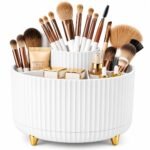 Zollyss 360° Rotating Makeup Brush Holder with 5 Compartments | Makeup & Skincare Organizer for Vanity, Bathroom & Desktop | White Zollyss 360° Rotating Makeup Brush Holder with 5 Compartments | Makeup & Skincare Organizer for Vanity, Bathroom & Desktop | White
